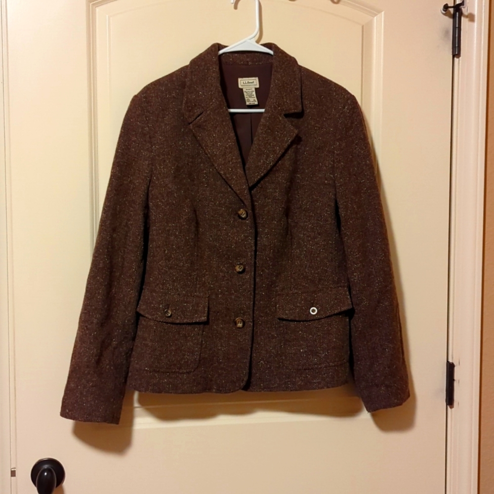 Vintage LL Bean tweed wool brown blazer large